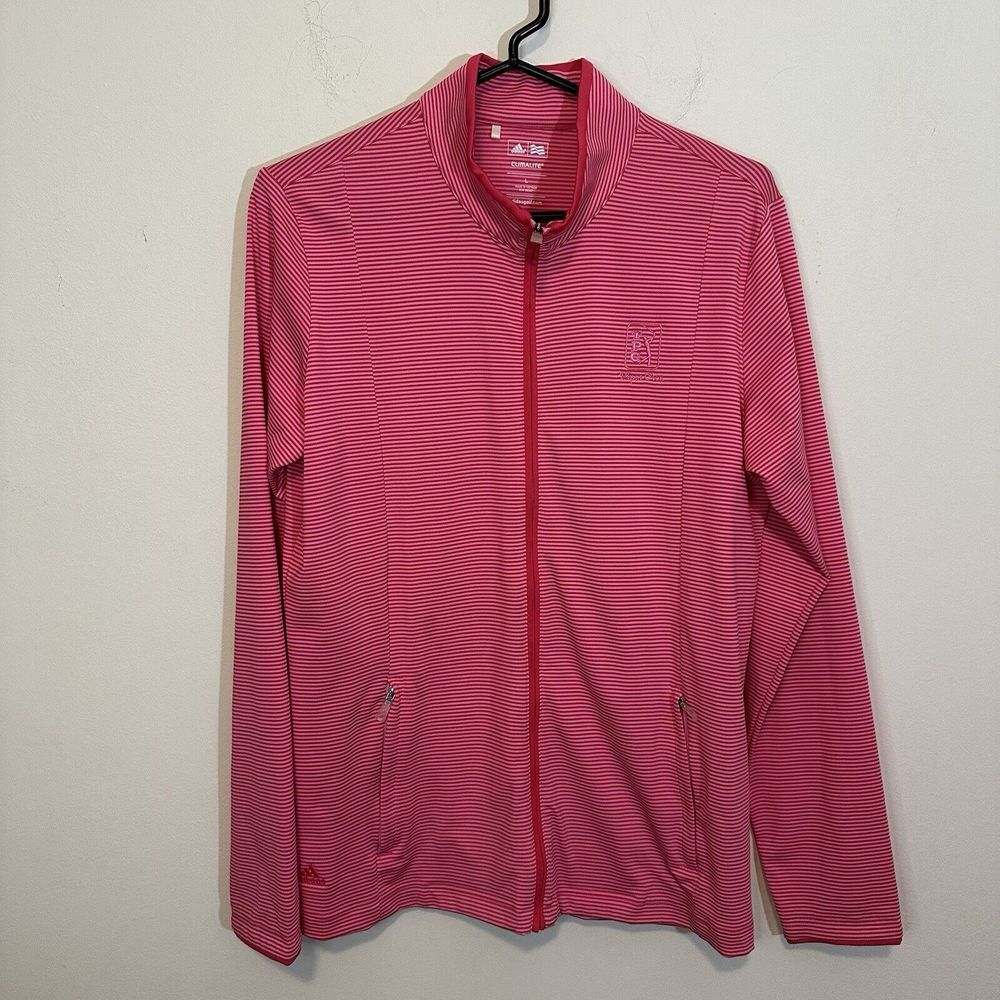 ADIDAS Pink Stripe Full Zipper Front Polyester TPC Piper Glen Golf Jacket Large